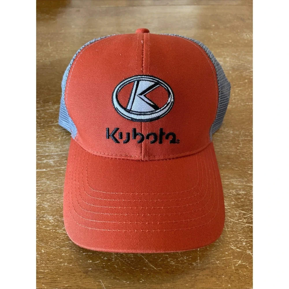 Kubota Tractor Hat Cap Orange And White Mesh Back Adjustable